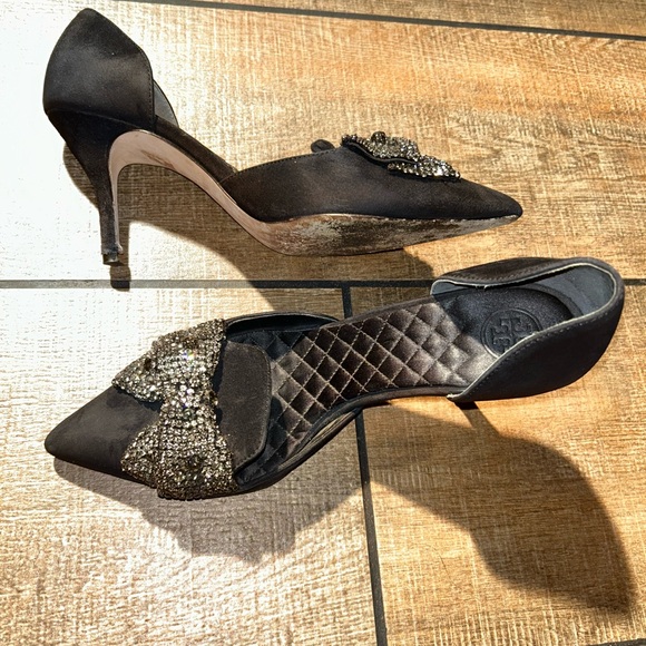 Tory Burch Black Crystal Bow Pointed-Toe Women's Heels Sz 7 1/2 - Picture 9 of 16